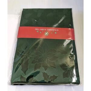 60x144 Tablecloth Holiday Christmas WINTER POINSETTIA DAMASK GREEN Dillard's New